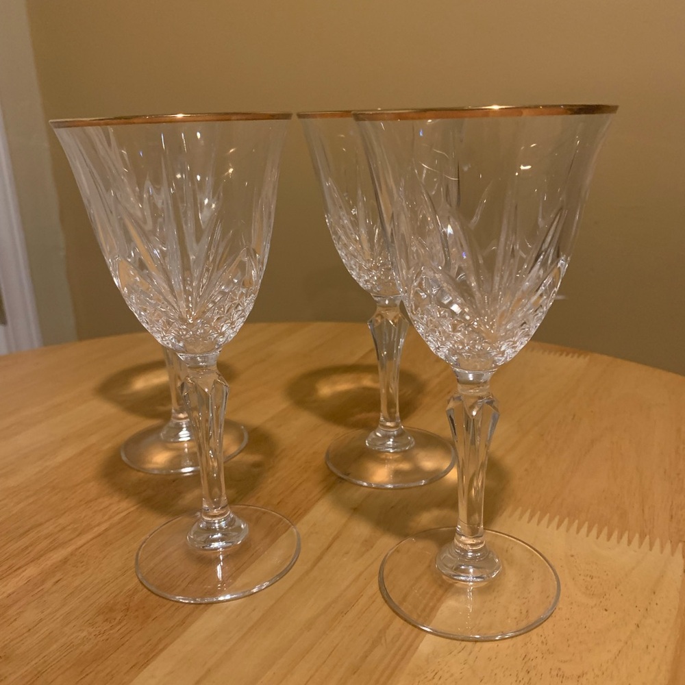 4 Salzburg Gold de Flandre Lead Crystal Wine Glasses